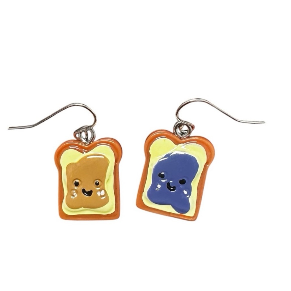 Cute Toast Earrings with Smiley Faces